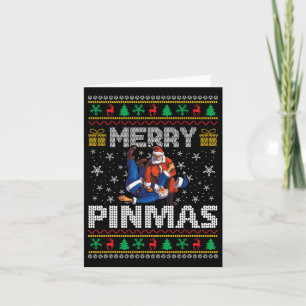 Merry Pinmas Funny Christmas Sweater Santa Wrestli Card
