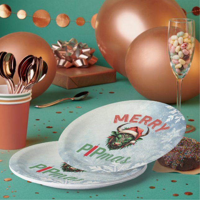 Merry PIPmas Trading Bull Christmas Design – Funny Paper Plate (Multi)