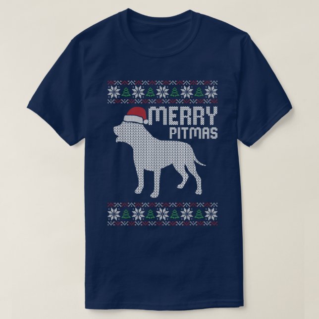 Merry Pitbull Pitmas Christmas Dog Puppy Ugly XMas T-Shirt (Design Front)