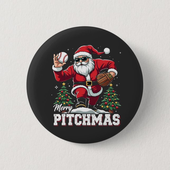 Merry Pitchmas Christmas Santa Baseball Lover  6 Cm Round Badge (Front)