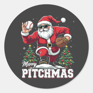 Merry Pitchmas Christmas Santa Baseball Lover  Classic Round Sticker