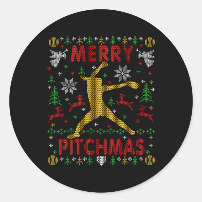 Merry Pitchmas Fastpitch Softll Pitcher Ugly Chris Classic Round Sticker (Front)