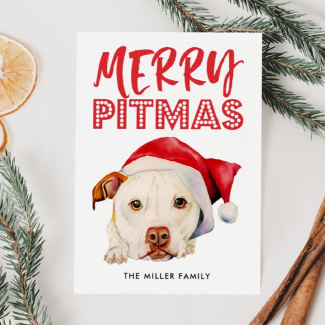 Merry Pitmas | Funny Santa Pit Bull Dog Holiday Card (Creator Uploaded)