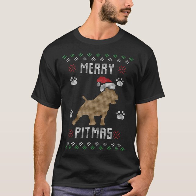 Merry Pitmas Funny Ugly Christmas Sweater Pit Bull (Front)