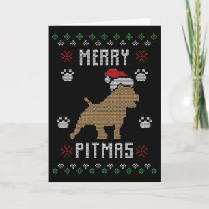Merry Pitmas Funny Ugly Christmas Sweater Pit Bull Card