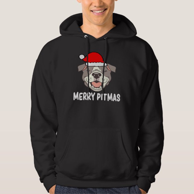 Merry Pitmas Pit Bull Santa Hats Christmas Dog Lov Hoodie (Front)