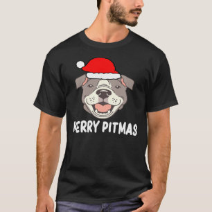 Merry Pitmas Pit Bull Santa Hats Christmas Dog Lov T-Shirt