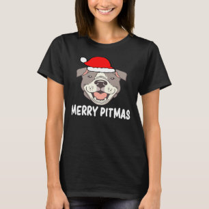 Merry Pitmas Pit Bull Santa Hats Christmas Dog Lov T-Shirt