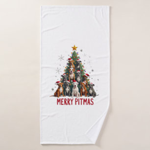 Merry Pitmas Pitbull Dog Ugly Christmas Sweater Tr Bath Towel