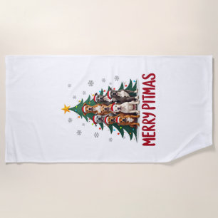Merry Pitmas Pitbull Dog Ugly Christmas Sweater Tr Beach Towel