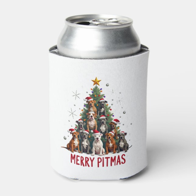 Merry Pitmas Pitbull Dog Ugly Christmas Sweater Tr Can Cooler (Can Front)