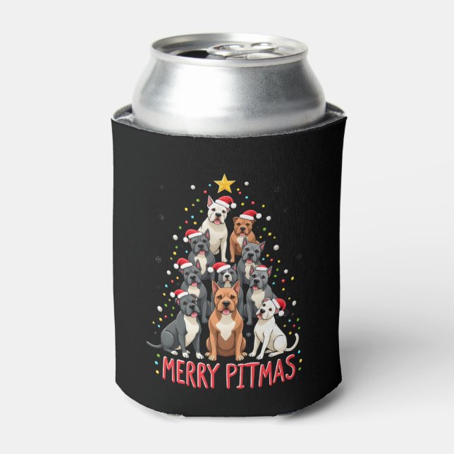 Merry Pitmas Pitbull Dog Ugly Christmas Sweater Tr Can Cooler (Can Front)
