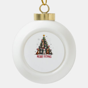 Merry Pitmas Pitbull Dog Ugly Christmas Sweater Tr Ceramic Ball Christmas Ornament