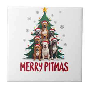 Merry Pitmas Pitbull Dog Ugly Christmas Sweater Tr Ceramic Tile