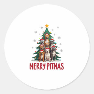 Merry Pitmas Pitbull Dog Ugly Christmas Sweater Tr Classic Round Sticker