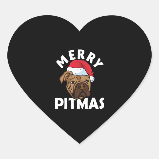 Merry Pitmas Pitbull Dog Ugly Christmas Sweater Tr Heart Sticker (Front)