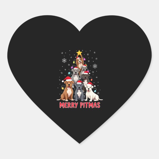 Merry Pitmas Pitbull Dog Ugly Christmas Sweater Tr Heart Sticker (Front)
