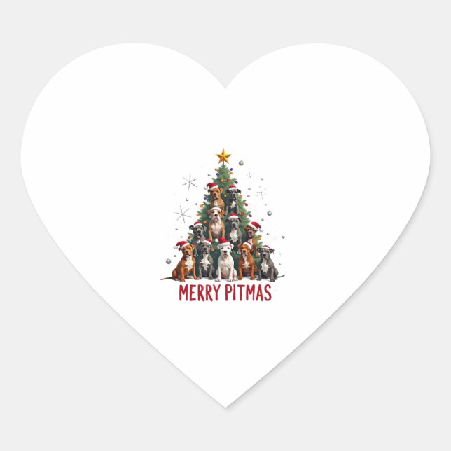 Merry Pitmas Pitbull Dog Ugly Christmas Sweater Tr Heart Sticker (Front)