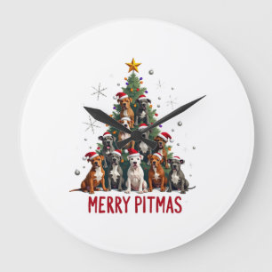 Merry Pitmas Pitbull Dog Ugly Christmas Sweater Tr Large Clock