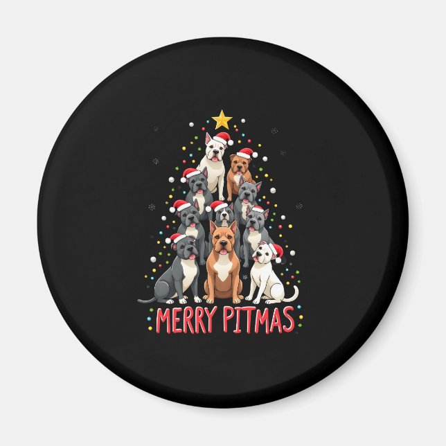 Merry Pitmas Pitbull Dog Ugly Christmas Sweater Tr Magnet (Front)