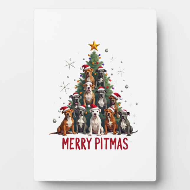 Merry Pitmas Pitbull Dog Ugly Christmas Sweater Tr Plaque (Front)