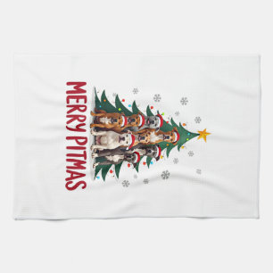 Merry Pitmas Pitbull Dog Ugly Christmas Sweater Tr Tea Towel