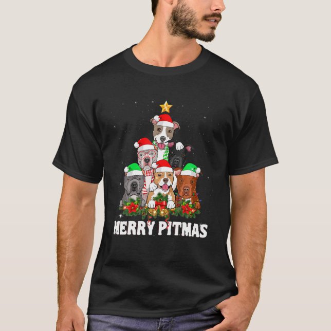 Merry Pitmas Santa Pitbull Dog Ugly Christmas Xmas T-Shirt (Front)