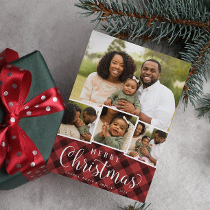 Merry Plaid   Holiday Photo Collage Card