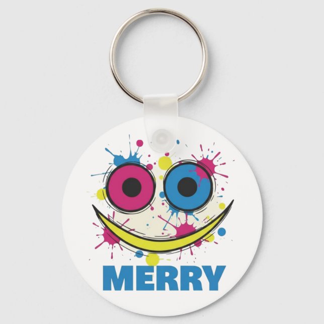 Merry Pop: Colorful & Playful Modern Art Christmas Key Ring (Front)