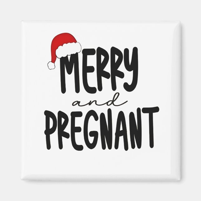 Merry & Pregnant Pregnancy Announcement Santa Hat Magnet (Front)