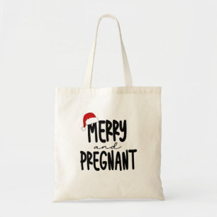 Merry & Pregnant Pregnancy Announcement Santa Hat Tote Bag