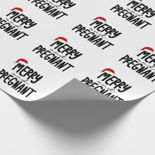 Merry & Pregnant Pregnancy Announcement Santa Hat Wrapping Paper