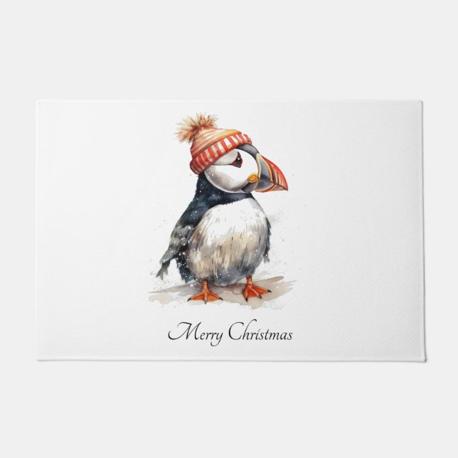 Merry Puffin, custom Doormat (Front)