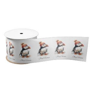 Merry Puffin, custom Satin Ribbon