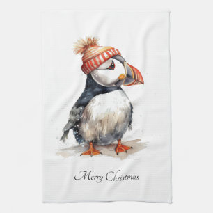 Merry Puffin, custom Tea Towel