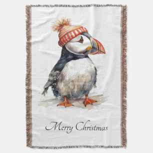 Merry Puffin, custom Throw Blanket