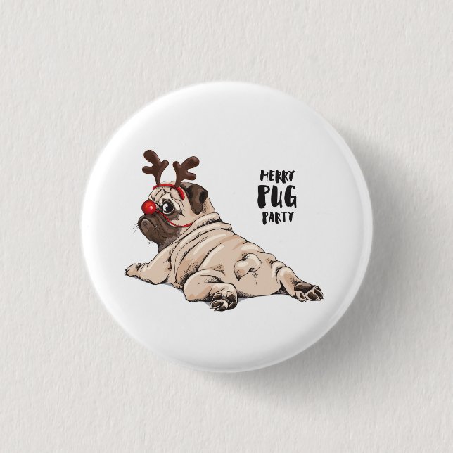 Merry Pug Party 3 Cm Round Badge (Front)