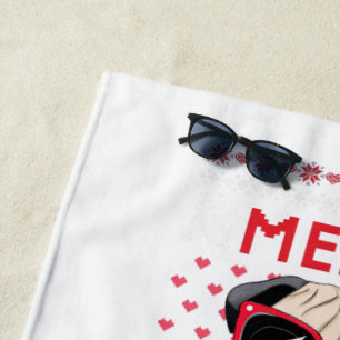 Merry Pugmas! Beach Towel