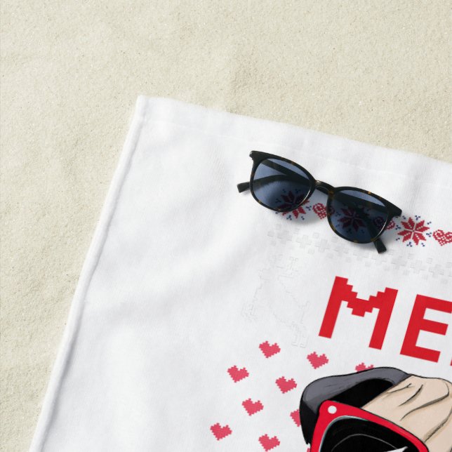 Merry Pugmas! Beach Towel (In Situ)