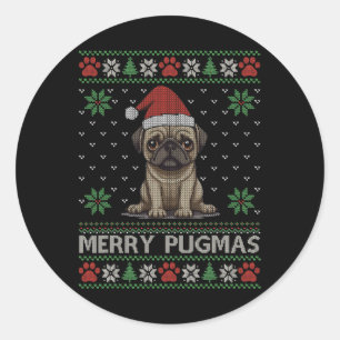 Merry Pugmas Christmas Dog Lover Ugly Sweater Chri Classic Round Sticker