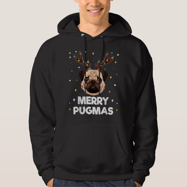 Merry Pugmas Christmas Pug Dog Xmas Funny Puggy Re Hoodie (Front)