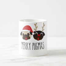 Merry Pugmas Christmas Reindeer & Santa Pug Mug