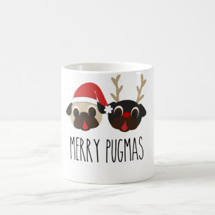 Merry Pugmas Christmas Reindeer & Santa Pug Mug