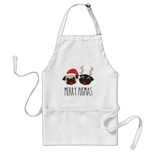 Merry Pugmas Christmas Santa and Reindeer Pugs Standard Apron