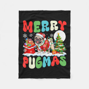 Merry Pugmas Christmas Santa Pug Colourful Costume Fleece Blanket