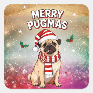 Merry Pugmas Cute Christmas Pug Dog Lover Square Sticker