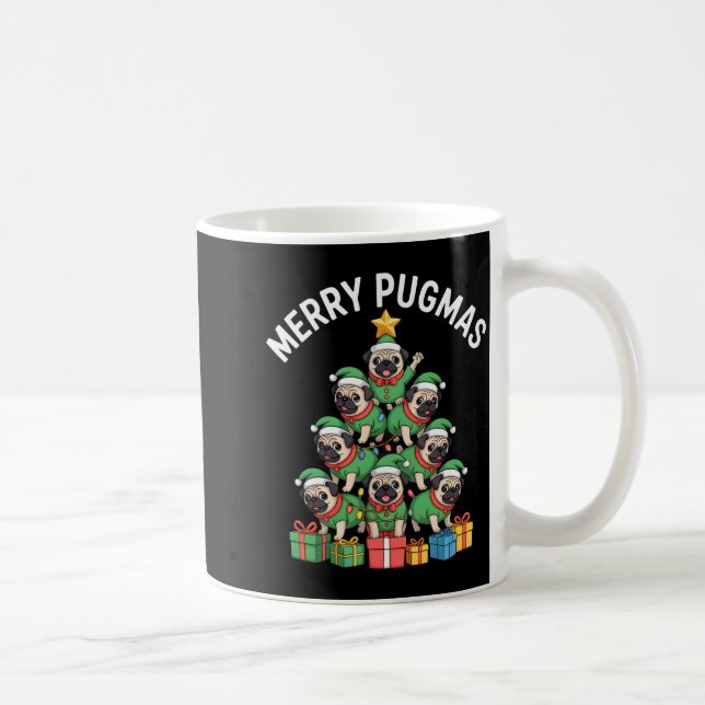 Merry Pugmas Funny Pug Christmas Tree Holiday Long Coffee Mug (Right)