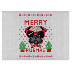 Merry Pugmas! Glass Cutting Board