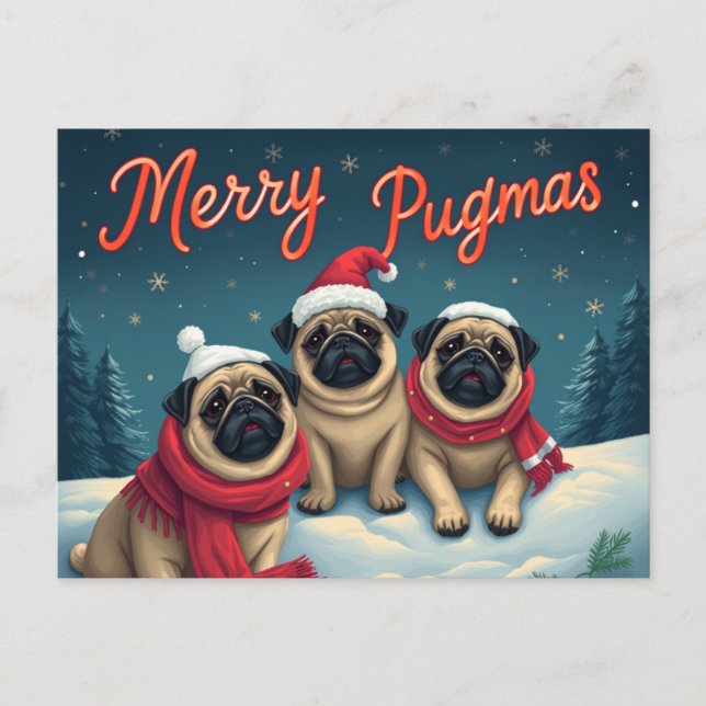 Merry Pugmas Holiday Postcard (Front)