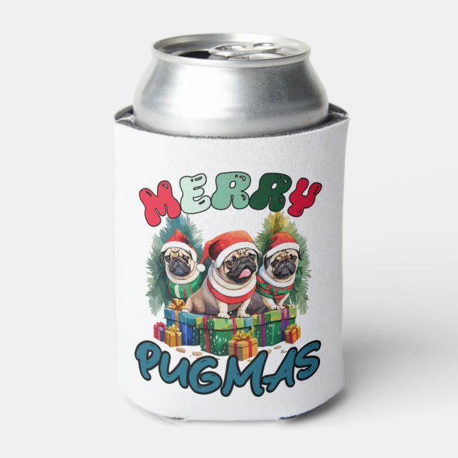 Merry Pugmas  Merry Christmas   Can Cooler (Can Front)